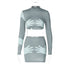 Fashion Print Crop Long Sleeve Top Slim Short Style Skirt Suit
